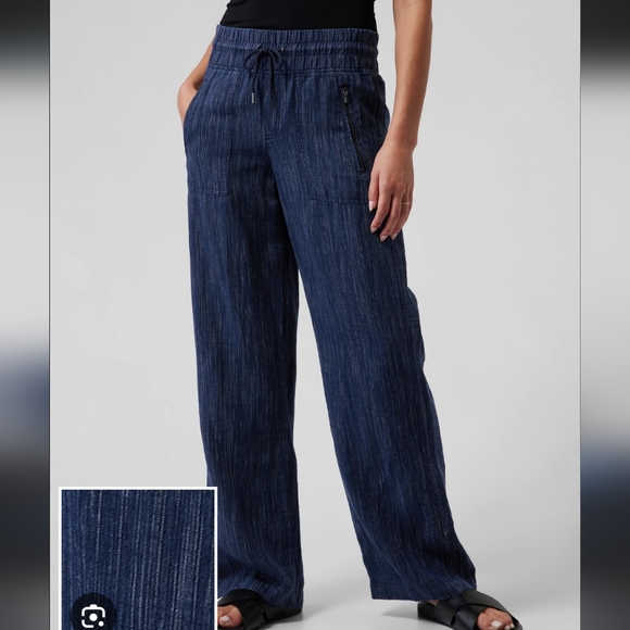 Athleta Pants - Athleta Navy Blue Wide-Leg Drawstring Track Pants